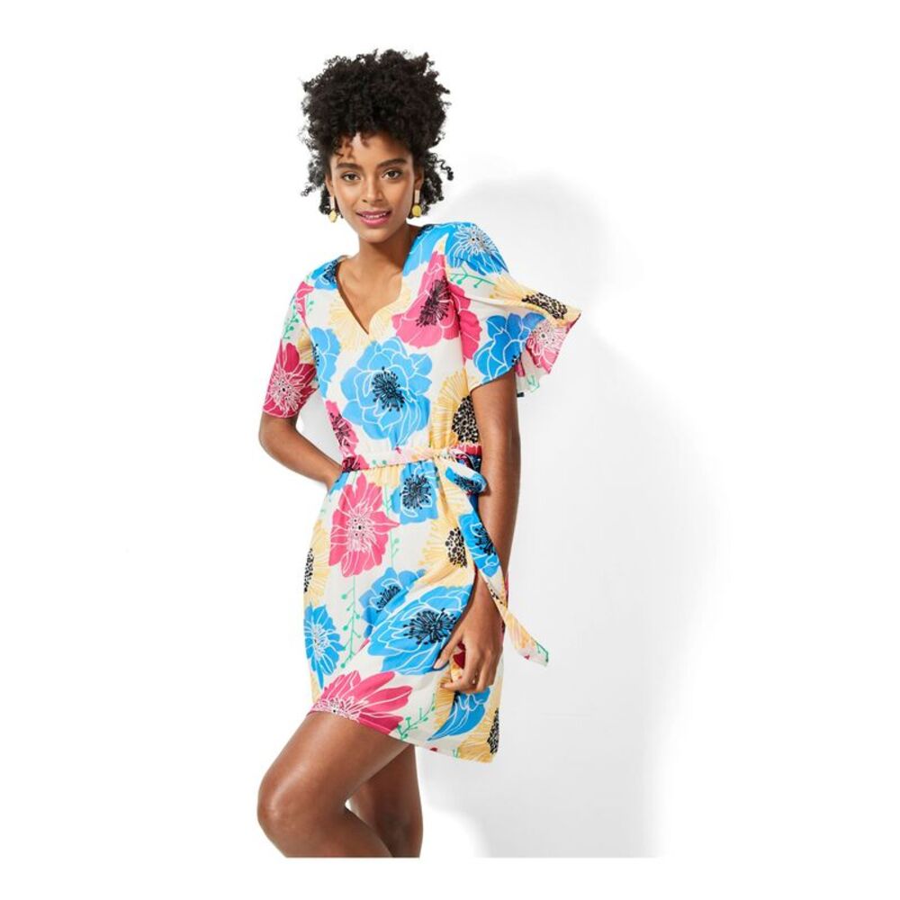 NWT BAR III DRESSES Womens Yellow Yoryu Tie Keyhole-back Short Dress S